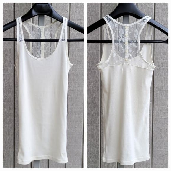 American Eagle Outfitters Tops - AEO Ribbed Halter Tank w/Lace | Women's S | Cream